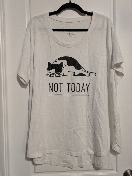 Source Unknown Tops - Not Today Graphic Tee with Cat Plus Sized (3X) White